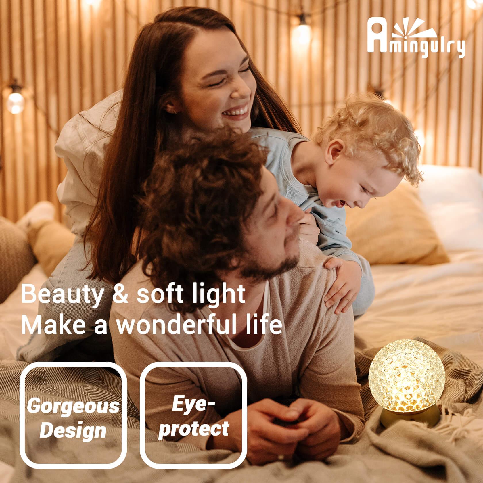 Cordless Rechargeable Lamp, Shining Star-Amingulry, shining on beside table at bedroom.