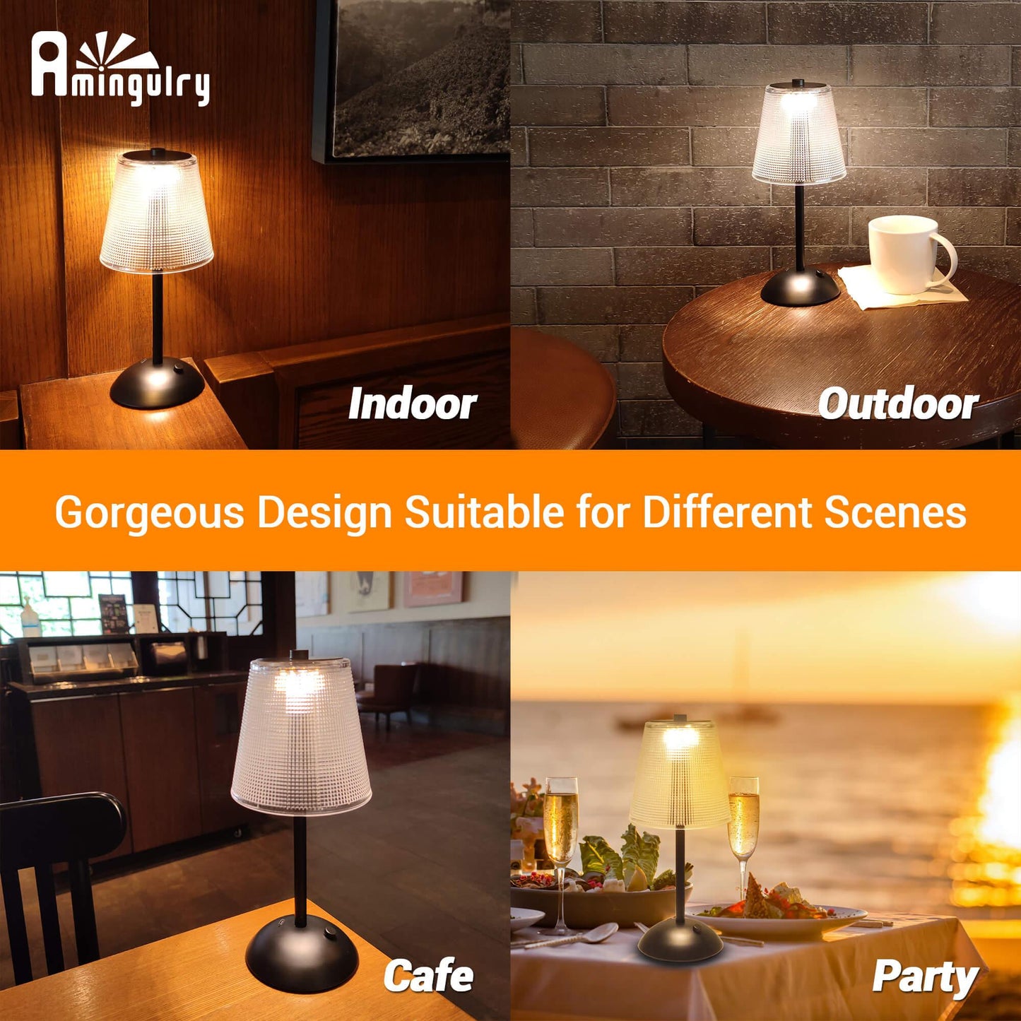 Cordless Rechargeable Lamp, Cube-Black-Amingulry, gorgeous design for different scenes such as indoor, outdoor, cafe and party.