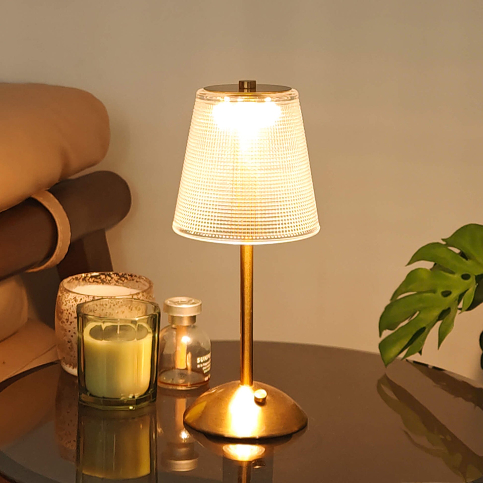 Cordless Rechargeable Lamp, Cube-Gold - Amingulry, lighting on the sofa.