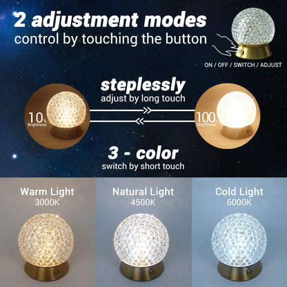 Cordless Rechargeable Lamp, ‎Shining Star-Amingulry, it has 3 color modes and steplessly brightness adjustment, swift by touching the button.