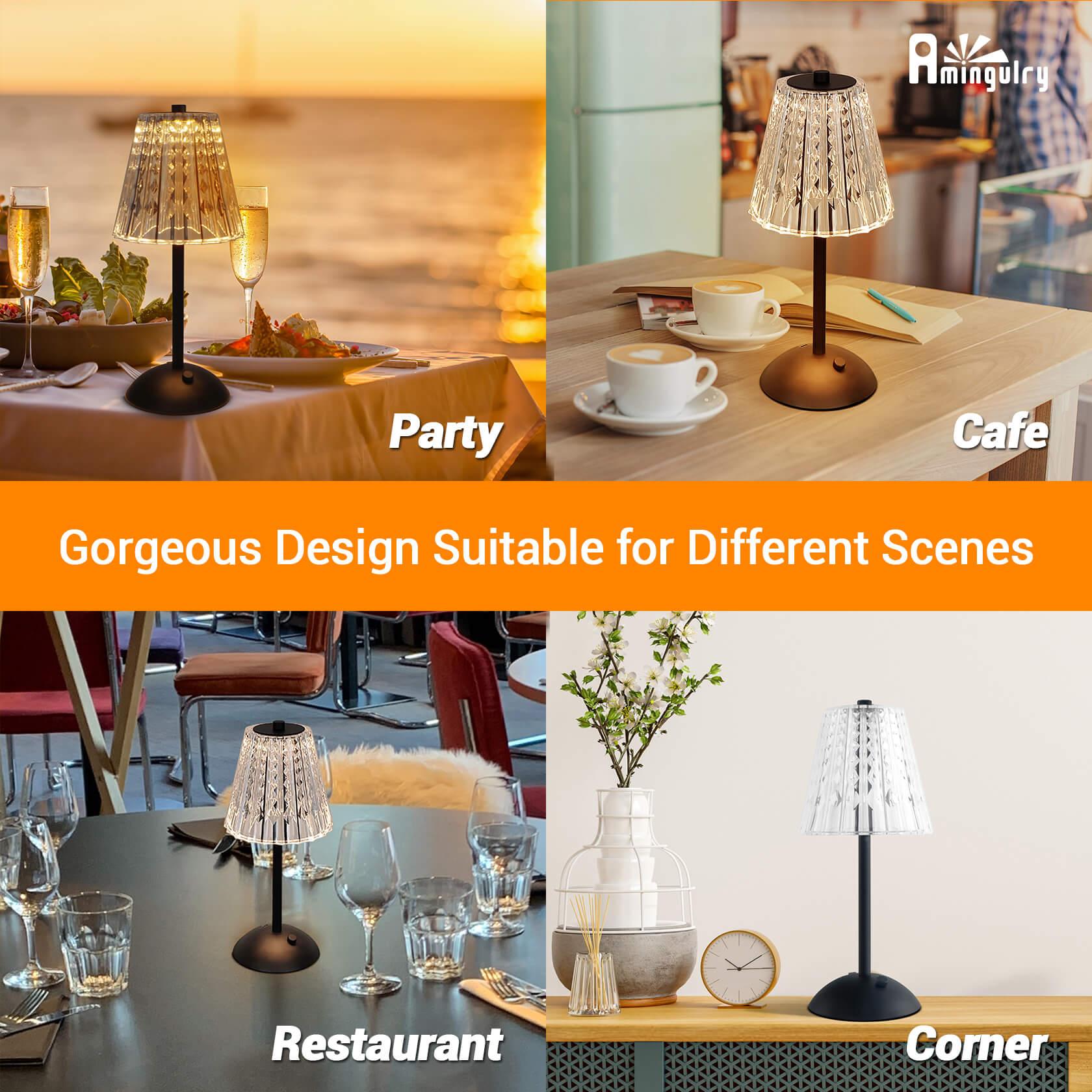 Cordless Rechargeable Lamp, Diamond-Black-Amingulry, gorgeous design for different scenes such as party, restaurant, cafe and corner.