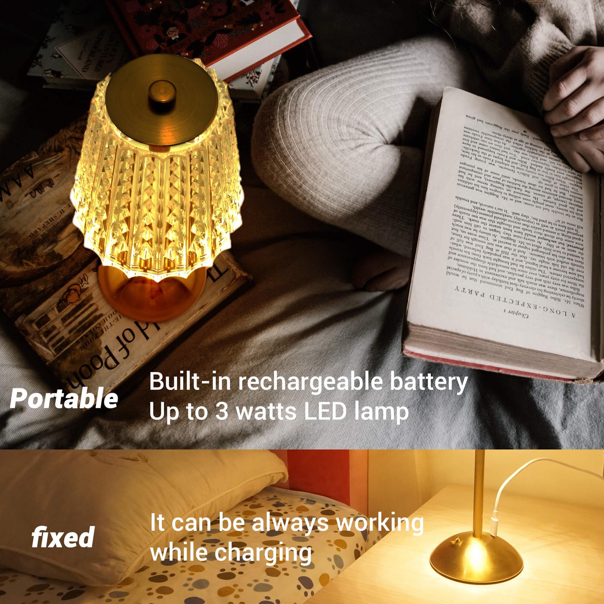 Cordless-Rechargeable-Battery-Modern-Gold-2000mAh. The lamp build-in a 2000mAh battery, last for more than 6 hours when cordless used.