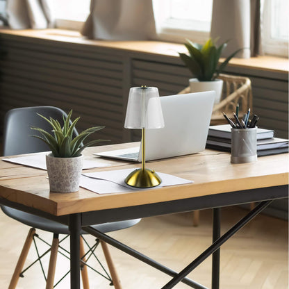 Cordless Rechargeable Lamp, Cube-Gold-Amingulry, decorate work desk.